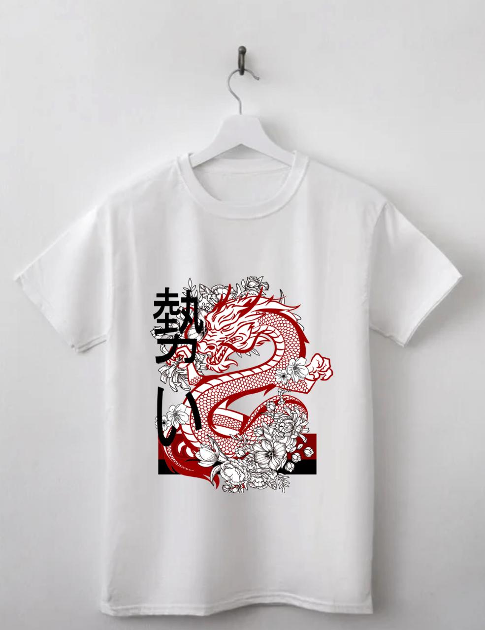 Red Dragon Floral Samurai T-Shirt – White