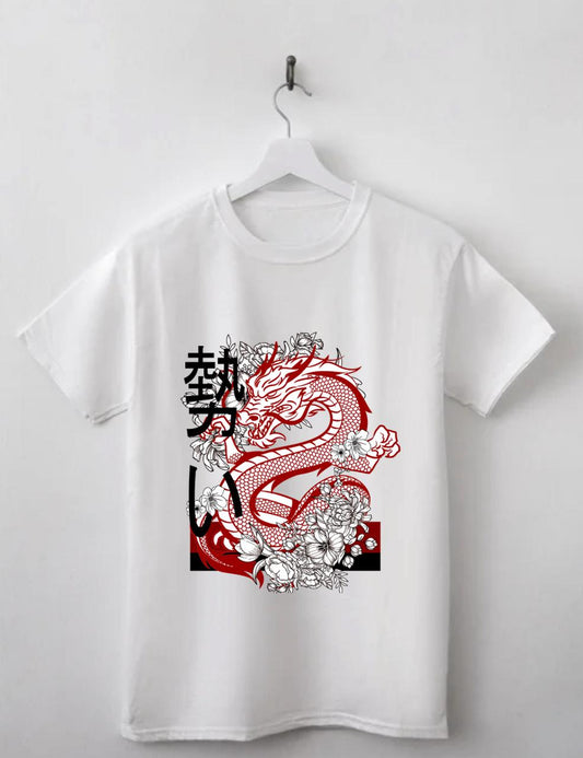 Red Dragon Floral Samurai T-Shirt – White