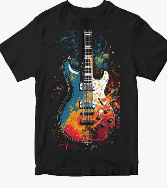 Multi color design guitar Tshirt